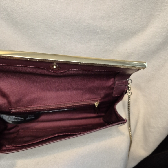 WHBM Embossed Calfhair & Patent Leather Clutch Evening Bag - Port Wine / Oxblood - Picture 5 of 8
